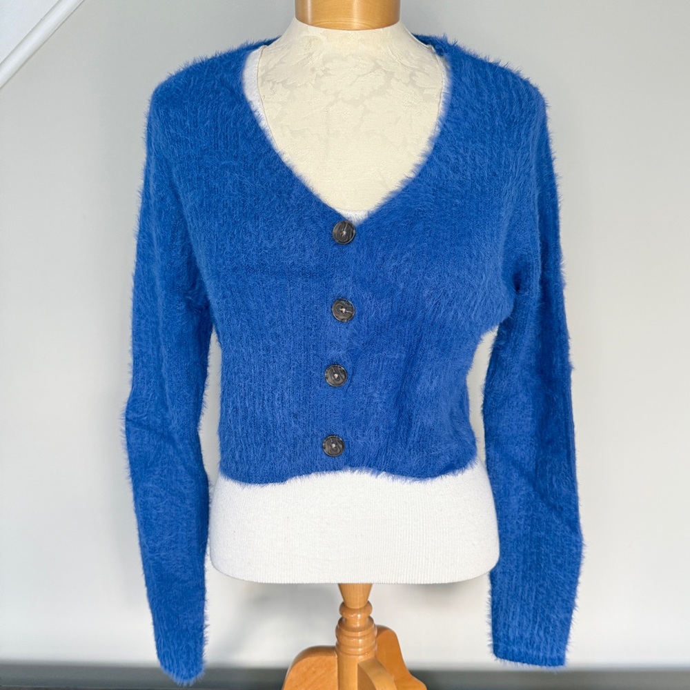Jun & Ivy Blue Button-Up Cropped Cardigan Sweater XS NEW Y2K